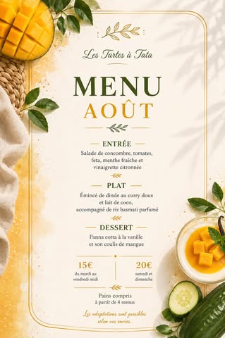 Menu d’août des Tartes à Tata